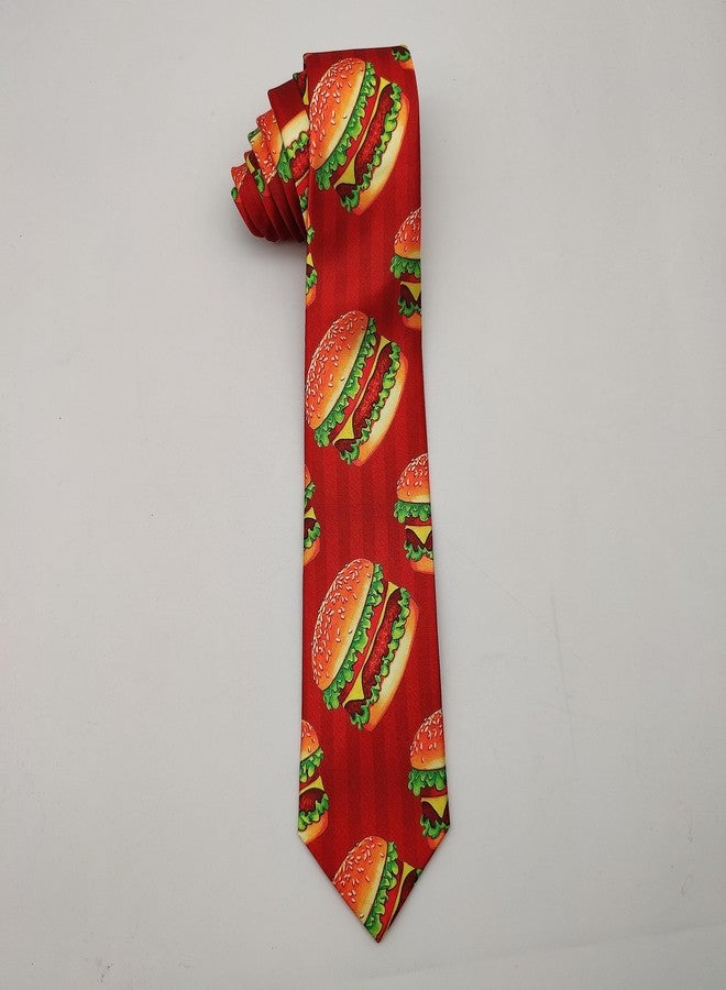 Giinly Hamburger Red Food Mens Ties Funny Long Neckties For Men Big And Tall, 61'' Xl Neck Tie - Image 2